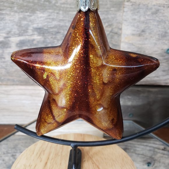 Sullivans Glass Star Ornament - Handmade, Gold-Copper Sparkle - Picture 2 of 7
